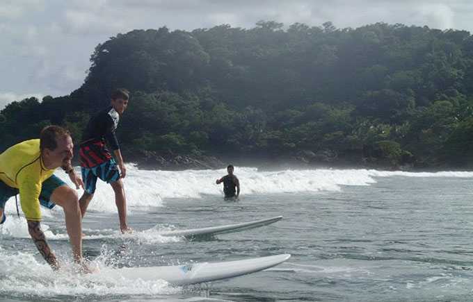 Beginners surfing class at Playa Grande