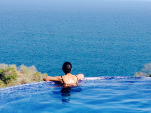 Bev in Anamaya's pool